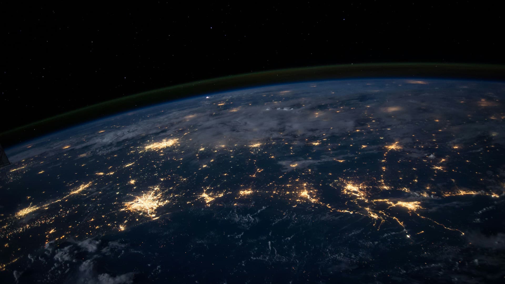 Earth at night from space with city lights